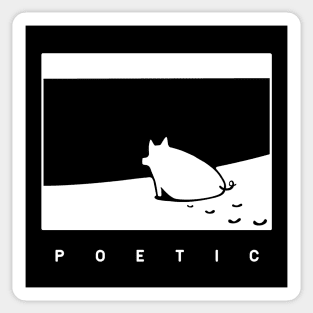 Poetic mood, a pig on the beach in white ink Sticker